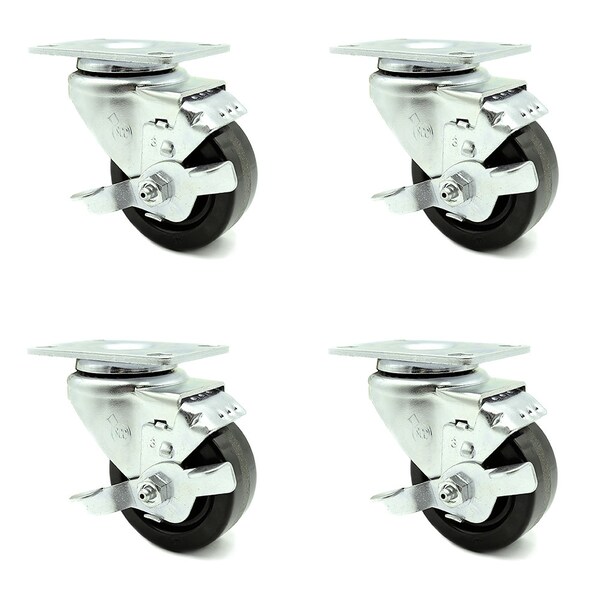 3 Inch Phenolic Wheel Swivel Top Plate Caster Set with Brake